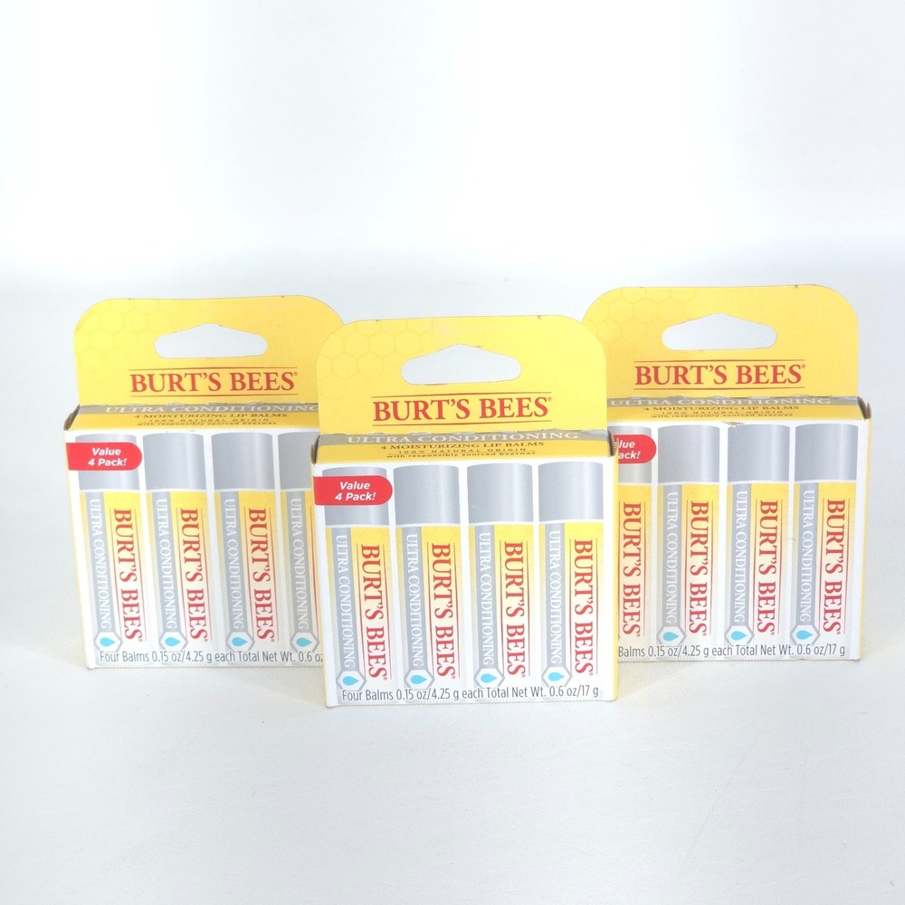 3x Burt's Bees Ultra Conditioning Moisturizing Lip Balm 12 Sticks Clearance NEW